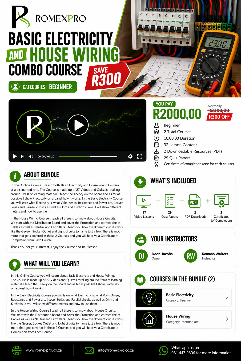 Basic Electricity and House Wiring Combo Course by RomexPro - Save R300