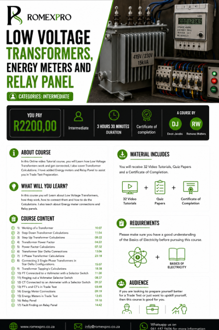 Low Voltage Transformers, Energy Meters and Relay Panel Online Course