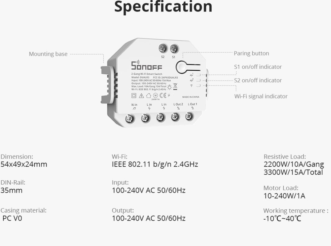 Sonoff Dual R3 2CH WiFi Smart Switch